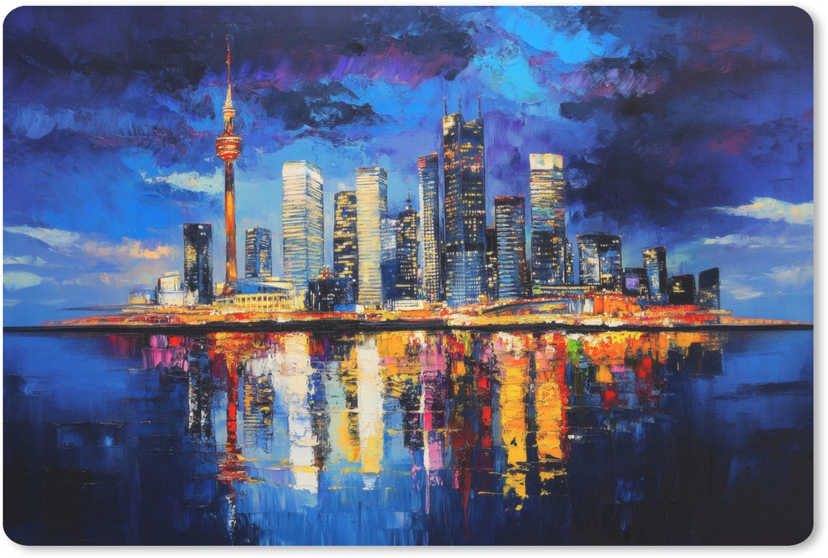 Muismat XXL 90x60 cm - Bureau onderlegger - Bureau mat Skyline Toronto - Modern - Stadslicht - Blauw - Bureaumat - Gaming mousepad xl - Bureaulegger groot - Computer deskmat