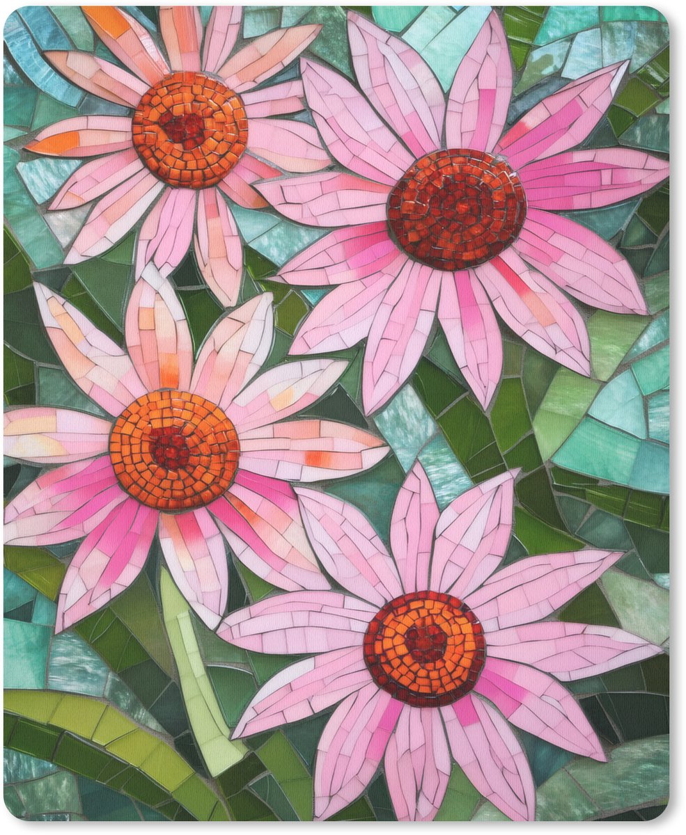 Muismat 19x23 cm - Mousepad Bloemen - Roze - Glasmozaïek - Muismatten