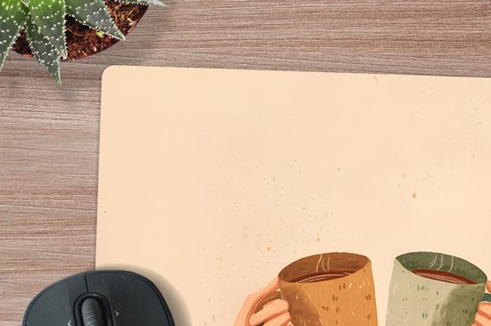 Muismat XXL 80x80 cm - Bureau onderlegger - Bureau mat Illustratie - Mokken - Proosten - Bruin - Bureaumat - Gaming mousepad xl - Bureaulegger groot - Computer deskmat