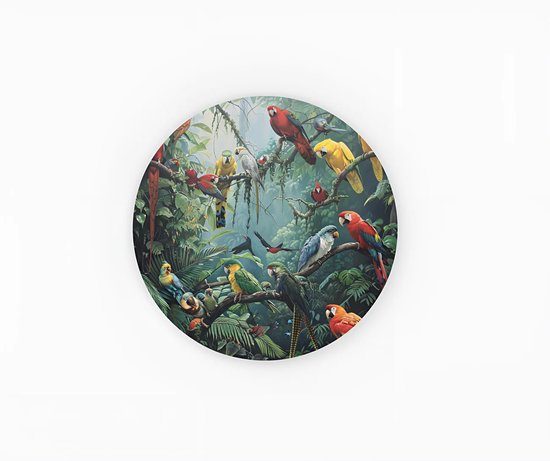 Tableau rond - Oiseaux tropicaux colorés - Cercle mural - 60 cm
