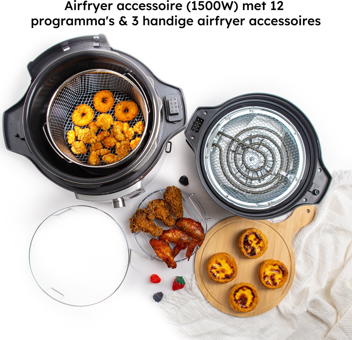 Afbeelding 3 van Multicooker met Airfryer - 15-Delige Set - 6L - 24 Automatische Programma's - Airfryer - Slowcooker - Rijstkoker - Stomer - Snelkookpan - RVS - Saaf