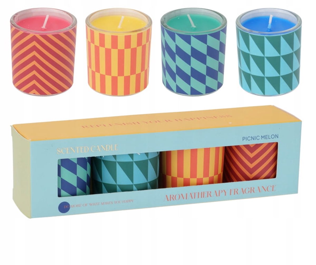 Koopman - Geurkaarsen - Set van 4 - Decoratief Glas - Kleurrijk Patroon
