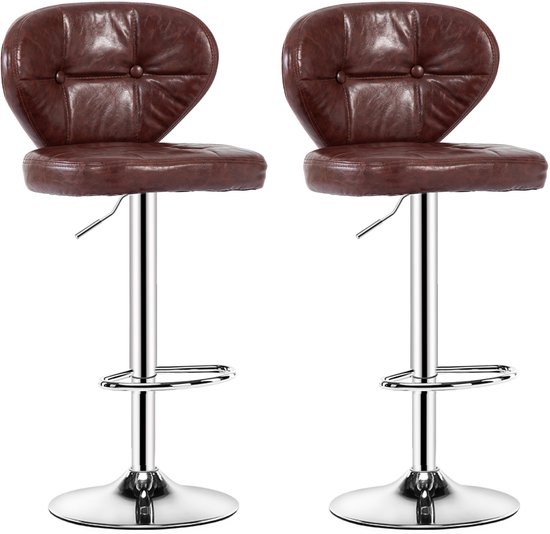 Tabouret de bar FOXSPORT - 2 pièces - chaise de bar - hauteur réglable 20 cm - avec dossier et repose-pieds - Chaises de bar pivotantes - Rotation à 360° - tabouret de bistrot - Marron - Set de 2
