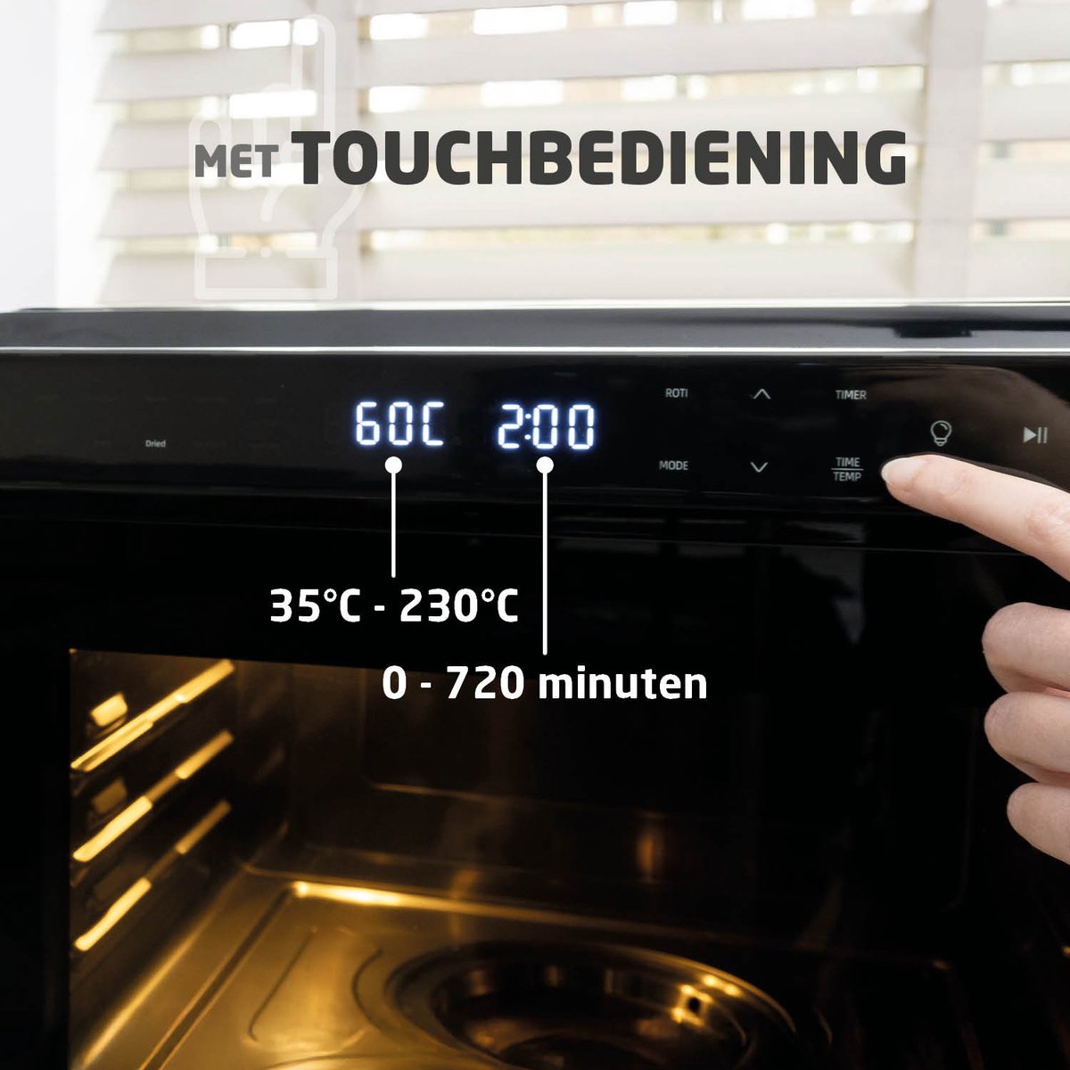 Afbeelding 3 van BREND BR-2234 Vrijstaande XXL Airfryer Stoomoven Combi - Digitaal Display met Touch - Zelfreinigend – Timer – Draaispit - Met Accessoires - 24 Liter