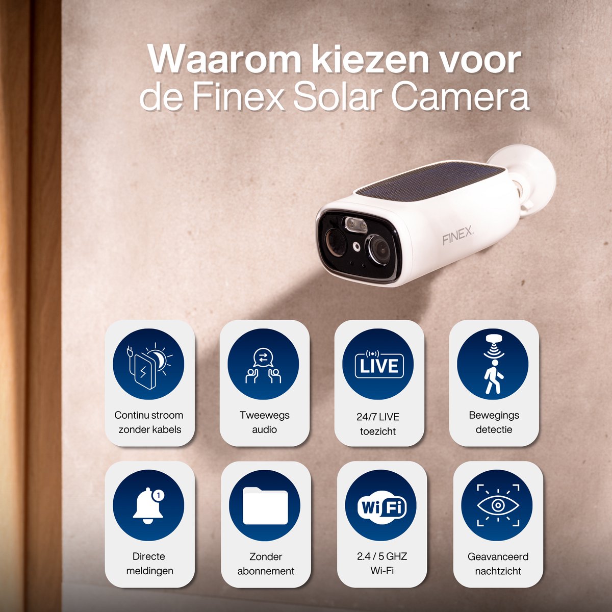 Afbeelding 3 van Finex Draadloze Beveiligingscamera - Inclusief SD-kaart (64GB) - Solar Camera - Buiten camera met zonnepaneel - Bewakingscamera voor buiten - Beveiligingscamera buiten - 2K Ultra HD - Met wifi en app