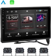 Boscer® 10.1 Inch Android 4-Wegs Camera Monitor - 4x Waterproof IP68 Camera - Apple Carplay & Android Auto (Draadloos) - Android 13 - 2+32GB - WiFi, Bluetooth & Radio - Geschikt voor Camper, Auto & Vrachtwagen