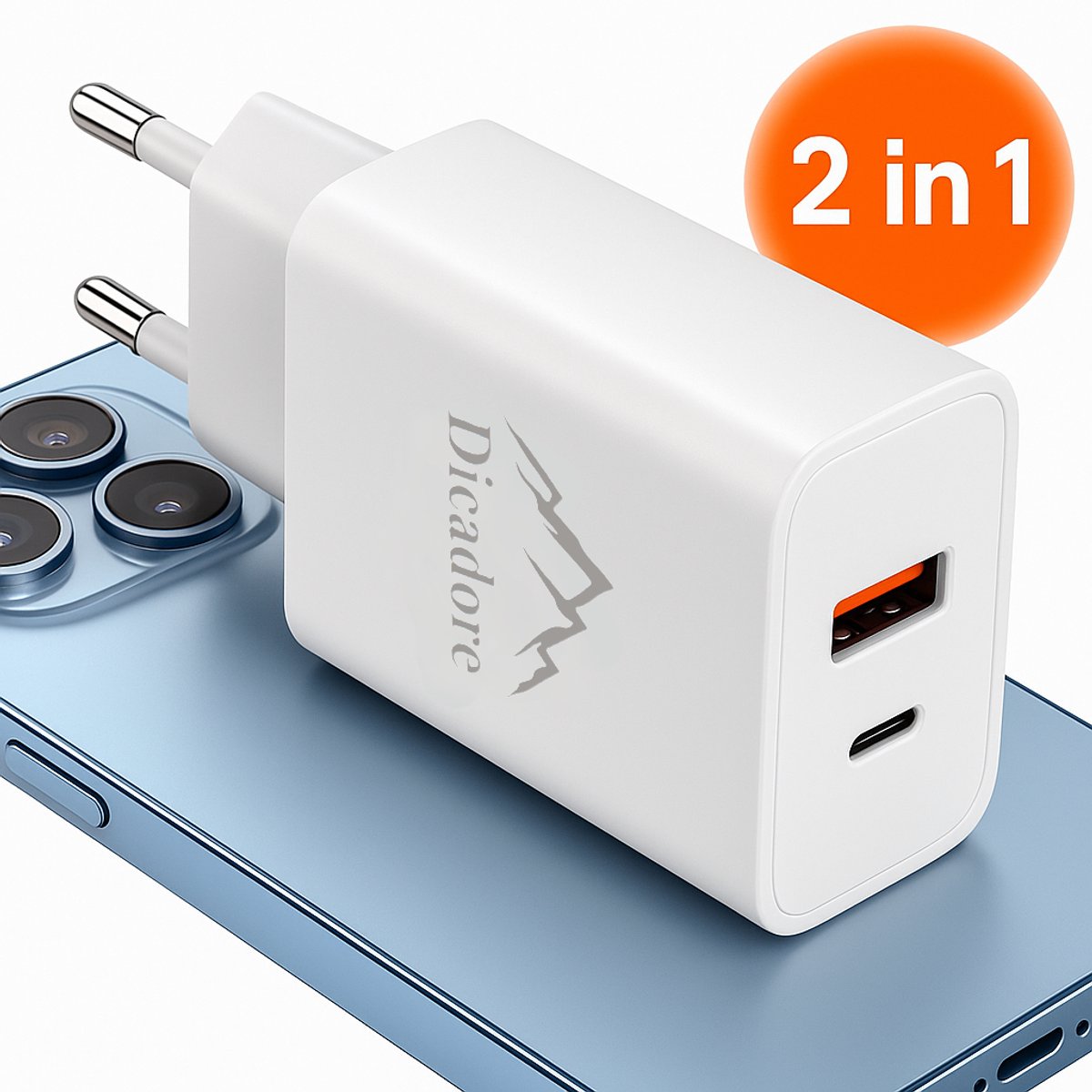 Dicadore - Snellader USB C Adapter oplader USB stekker - Telefoon oplader - Snellader - USB A & USB C - Oplaadblok USB