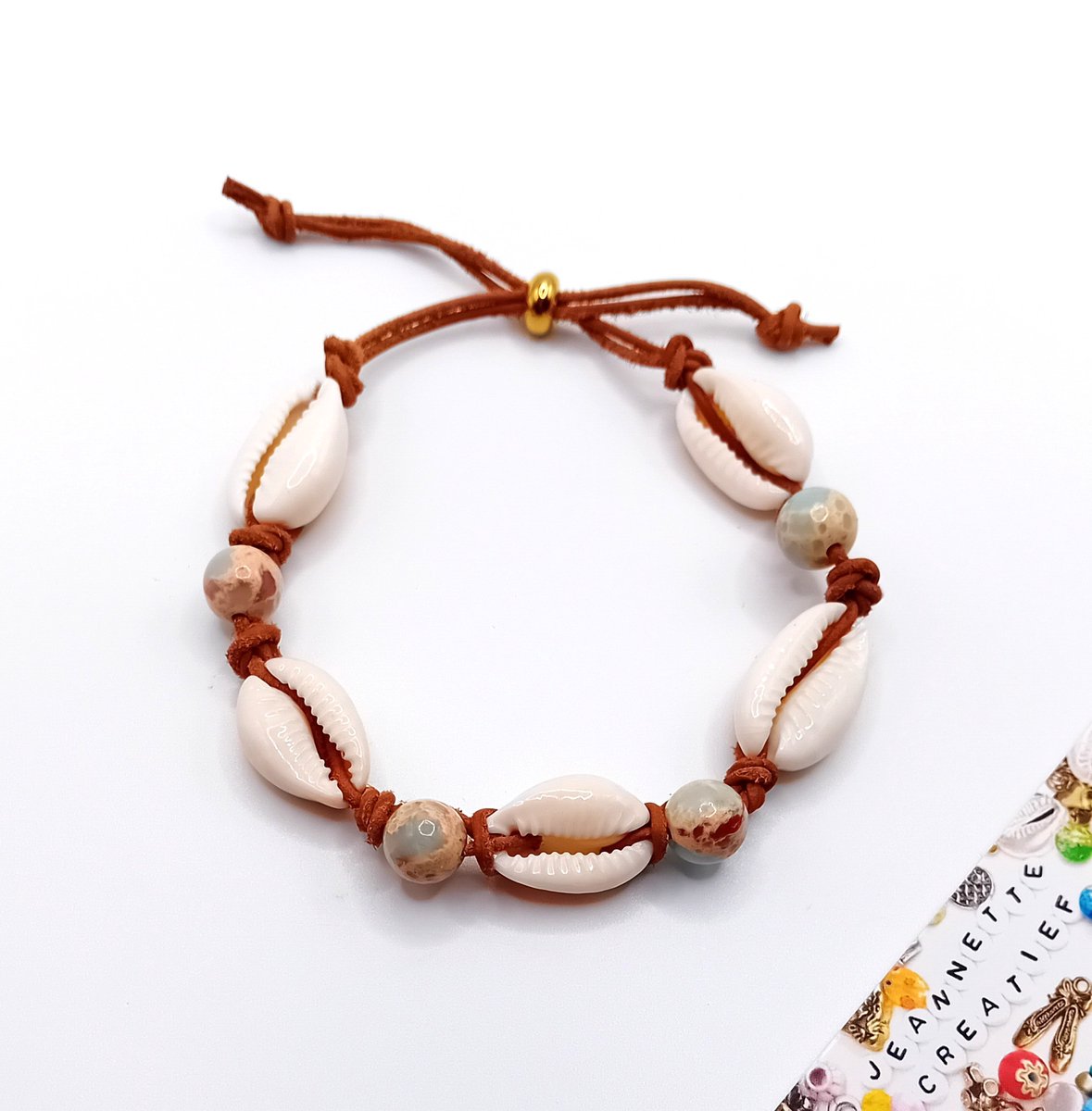 Jeannette-Creatief® - Kauri - Kauri Jaspis - Kauri armband - Schelpen - Jaspis - Kralen - Natuursteen kralen - Bohemien - IBIZA armband - Schelpenarmband