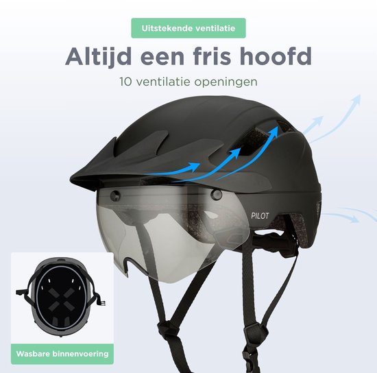 GOOFF® PILOT Casque speed pedelec 3 en 1 avec visière amovible et casquette de pluie - visière noir mat et transparent - casque de cyclomoteur léger - casque speed pedelec certifié NTA - taille M - pour femme et homme