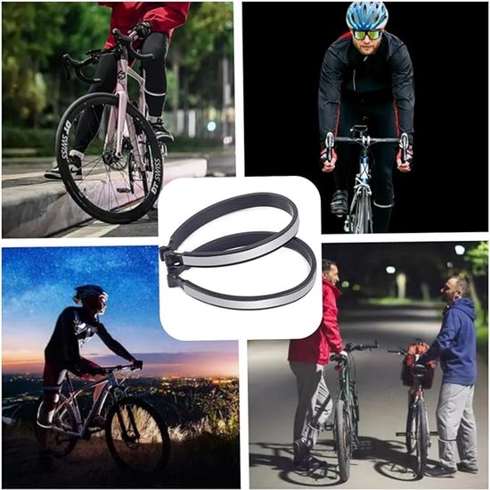 Broekklemmen - 2 Paar - Reflecterende Fietsbroekclip - Broekklem voor op de Fiets - Geschikt Voorkomt dat Wind, Stof en Insecten in de Broekspijpen Komen - Geschikt Voor Fietsen in het Donker, Wandelen - broekclips Groen & Grijs — afbeelding 3