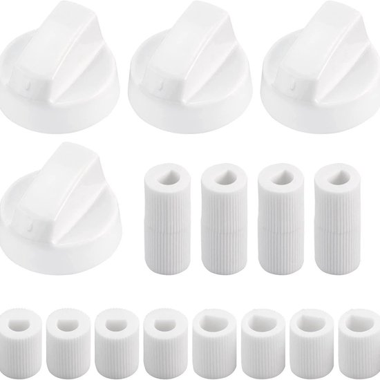 Jeu de boutons universels pour cuisinière à gaz - 4 pièces - Boutons de four - Boutons en plastique avec adaptateurs de montage universels - Pièces détachées pour fours et cuisinières/cuisinières électriques - Wit