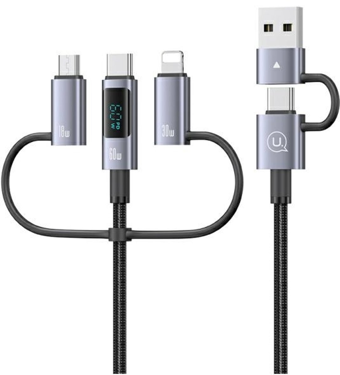 Usams 6In1 Kabel Voor Iphone Ipad 1.2M Snel Opladen 60W Aluminium Legering Sj713