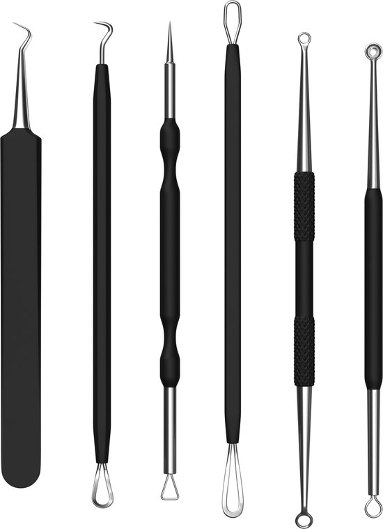 Fritzline© - Dissolvant de points noirs en acier inoxydable - Dissolvant de points noirs - Set de suppression d'acné - Dissolvant de points noirs - Y compris miroir et pochette noire de Luxe