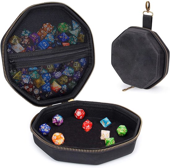 Foto: Dobbelstenen opbergmap dice tray 2 in 1 etui voor rpg en tafelspellen zwart met netvak en rits