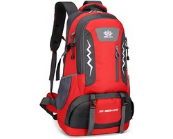 CarryQuest® - Wandel Rugzak 60L - Waterbestendig, Ruime Opbergruimte, Reflecterend Paneel - Sport Reizen Bergbeklimmen - Camping Rugzak - Rood
