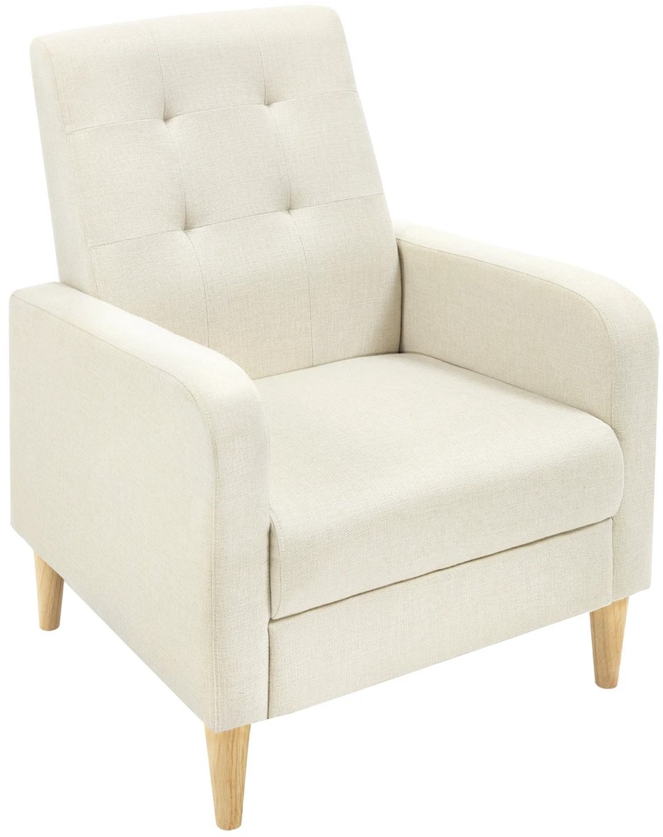 Linnen Fauteuil - Fauteuils - Leestoel - Tv Stoel - Met armleuning – Volwassen - Relaxfauteuil - Kantelbare rugleuning - Ergonomisch - Comfortabel – Massief Houten Poten – Ademend & Scheurbestendig – 68x90,5x73,5 cm – Beige