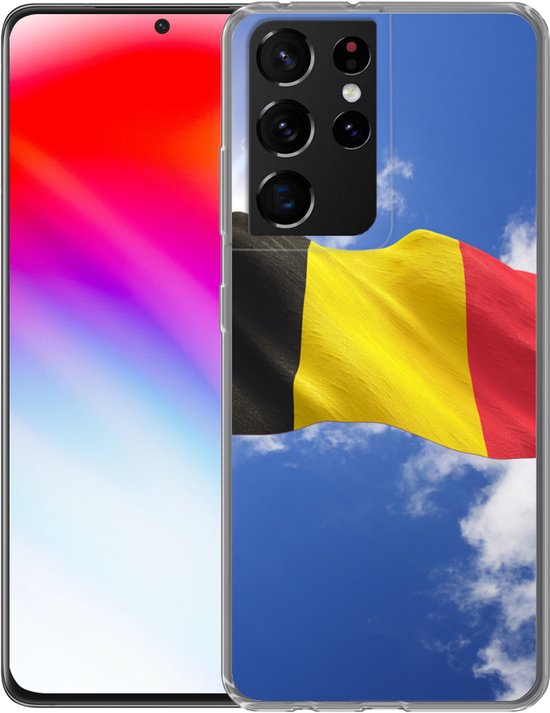 Coque Samsung Galaxy S21 Ultra - Le drapeau de la België flotte dans le ciel - Siliconen