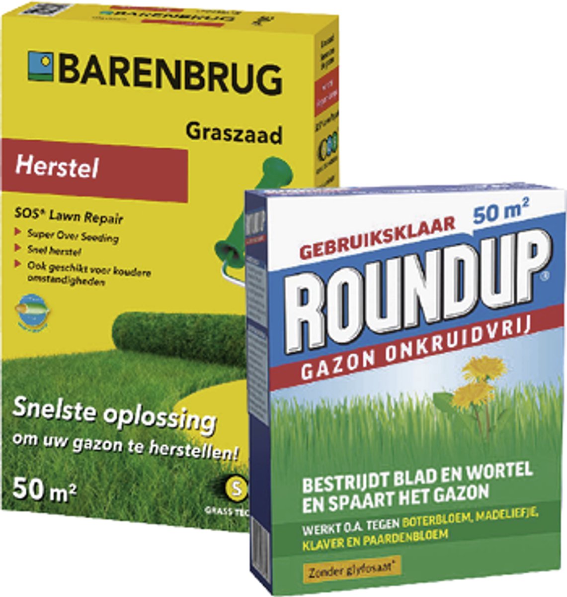 ROUNDUP® Gazon Onkruidvrij 1kg - Bestrijdt blad en wortel en spaart het gazon - Werkt tegen o.a. botterbloem, madeliefjes, klaver en paardenbloem