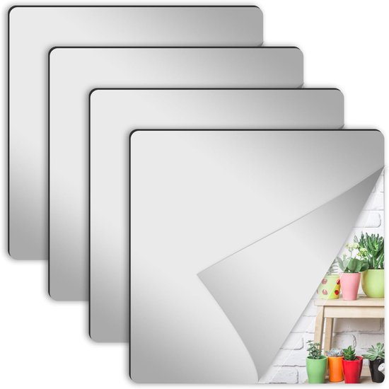 4-delige Wandspiegel Decoratieve Tegels, Zelfklevende Acryl Vierkante Spiegels, Flexibele Spiegel Wandstickers, Frameless Kleine Spiegel Decoratieve Sets, Geschikt Voor Badkamers, Huizen, Fitnessruimtes En Slaapkamers, Grootte 20x20 cm
