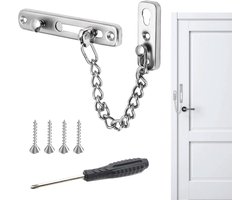 Door Chain No Drilling - Rvs Deurketting - Voor Voordeur - Antidiefstal Ketting met Schroeven en Schroevendraaier - Totaal 6 Stukken - Voor Thuis en Hotel