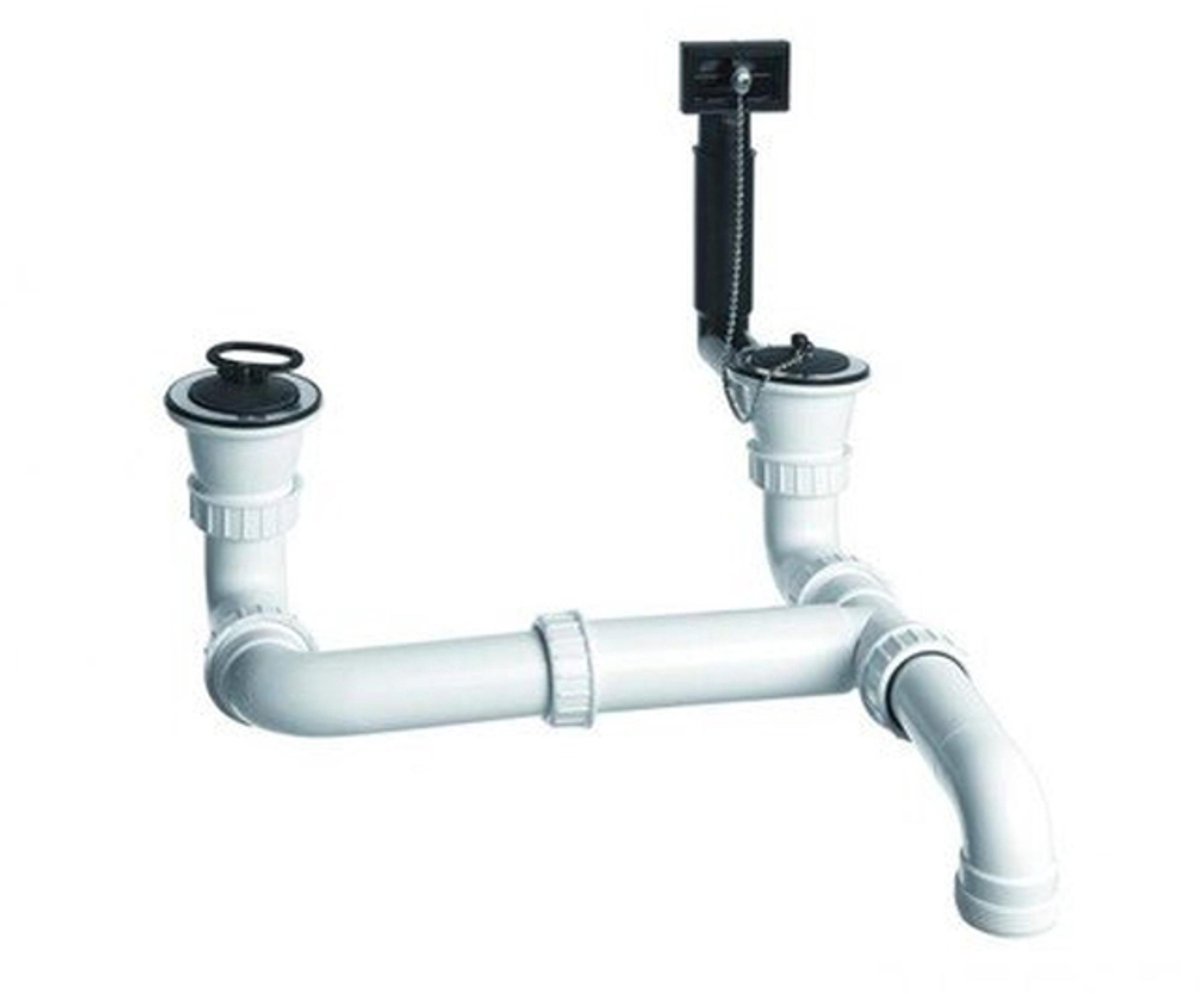 Blanco dubbele af en overloopgarnituur 1 12 voor werfspoelbakken 500370 500374 500847 510502 510503 510505