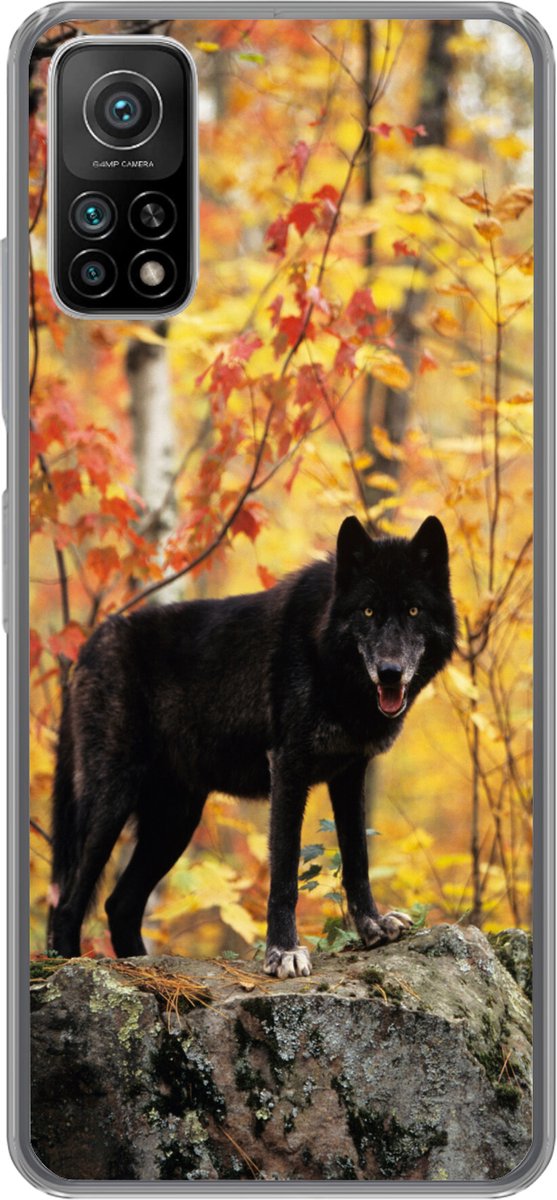 Telefoonhoesje Geschikt voor Xiaomi Mi 10T 5G hoesje - Wolf - Rots - Boom - Siliconen Telefoonhoesje Telefoonhoesje