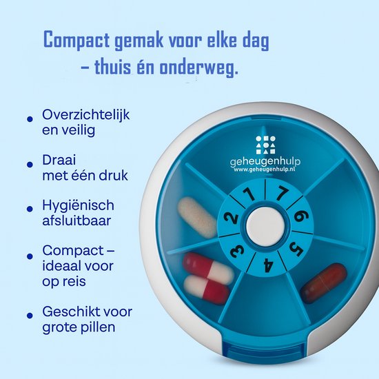 Boîte à médicaments ronde Bleue 10 cm avec bouton poussoir pratique
