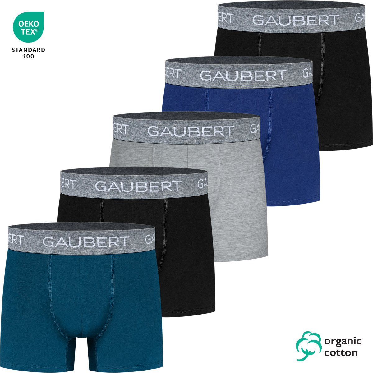 5-pack Heren Premium Katoenen Boxershorts - Effen/Grijs Multipack - Organisch Maat M GB5-004