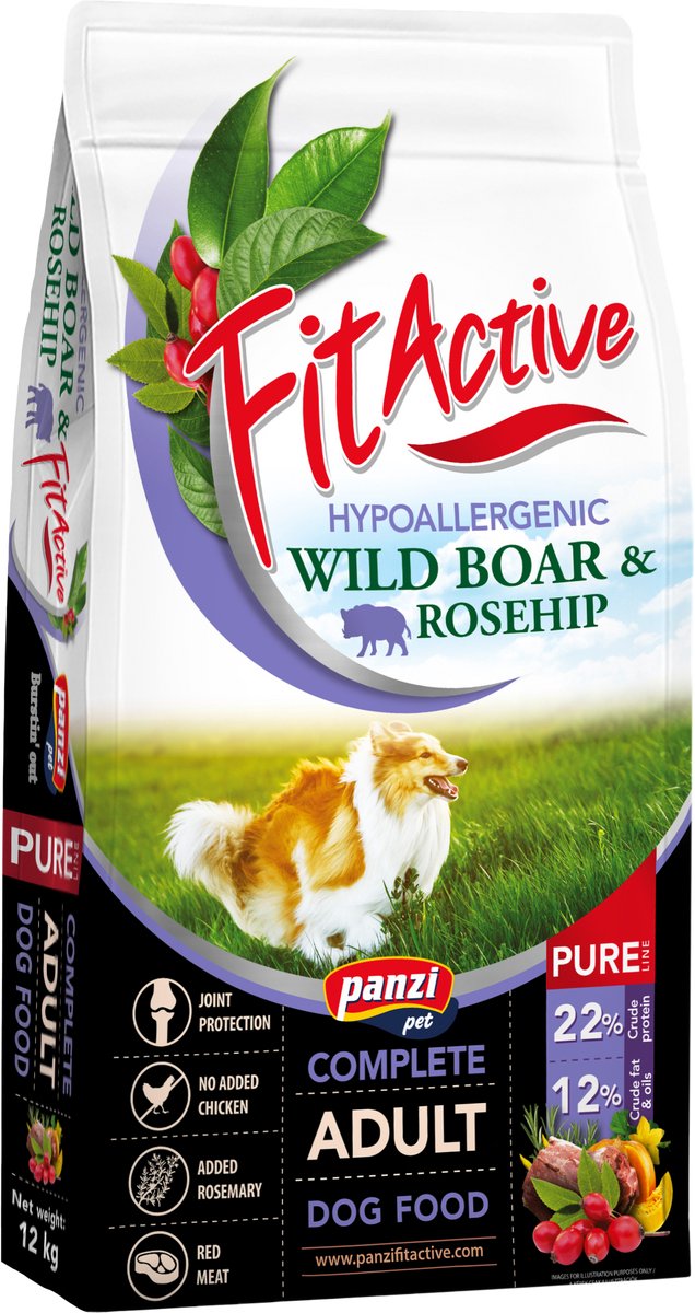 panzi pet Fit Active Burstin' out Fit Active Pure Wild Boar SMALL - Hypoallergeen hondenvoer zonder kip of tarwe - Mono eiwit hondenvoeding - Hondenbrokken met everzwijn smaak - 12kg