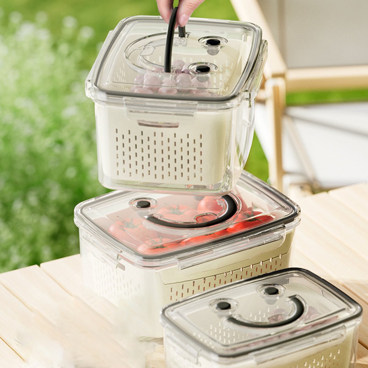CHIWIN Voedselbewaarbakken Set – 3-delige Transparante Bewaarboxen – 2.5L + 1.5L + 0.8L Met Afgietmand – Voor Koelkast Keuken Vriezer – Stapelbaar & Luchtdicht – BPA-vrij