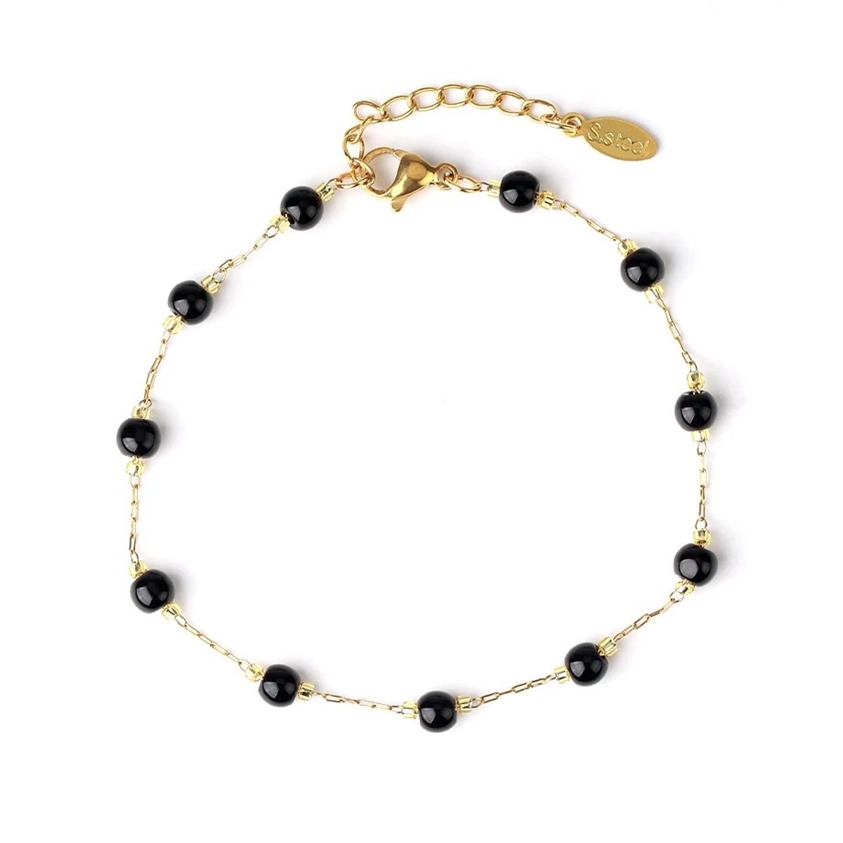 Obsidiaan Armband Dames - Goudkleurig - Edelsteen Natuursteen - Verstelbaar - Kasey