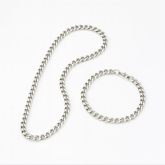 Parure de Bijoux à maillons cubains en acier inoxydable – Collier et bracelet en argent pour homme