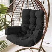 Coussin d'assise - Zwart - Premium - Velours côtelé - Katoen - Coussin de chaise Comfort - Coussins de Coussins de chaise - 120 x 60 cm - Pour chaise - chaise à bascule - chaise suspendue - œuf suspendu - œuf de chaise - Résine tressée