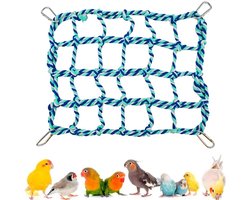 Papegaaien schommel (Blauw 32*25cm) - Met 4 haken - Vogel Schommel - Klimnet - Vogel Speel - Vogel Speelgoed - Vogelspeelgoed - Vogel Speeltjes - Vogelkooi Accessoires - Voor Grasparkiet, Agapornis, Valkparkiet en Kleine Papegaaien