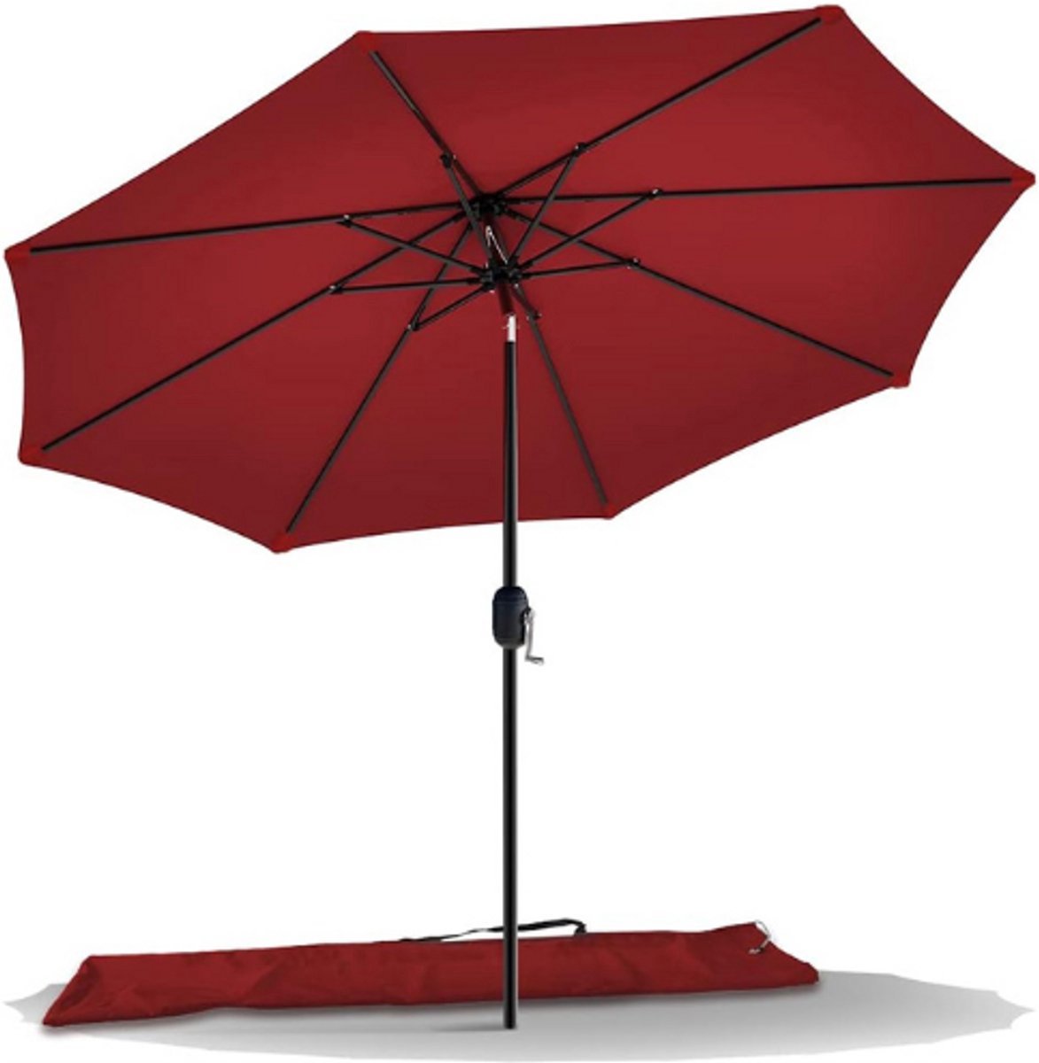 Thuys – Parasol 270 cm – Met Zwengel – Knikbaar Tuinscherm Met UV – Bescherming En Beschermhoes – Rood Marktscherm