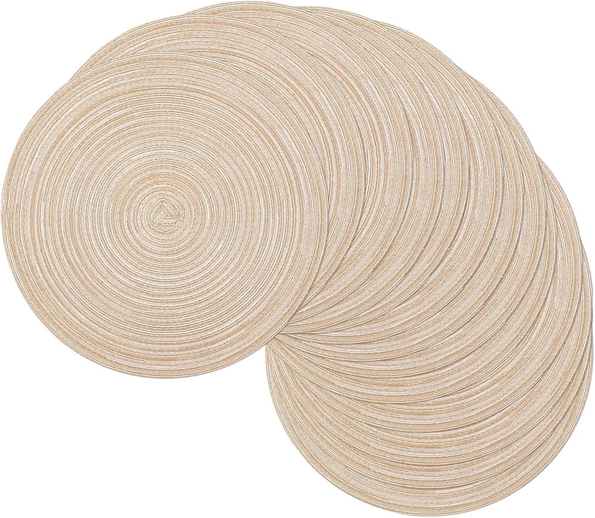 12 stuks - Placemats - Onderzetters - Geweven ronde placemats - Keuken placemats - Wasbaar - Eettafel - Rond - 38 cm - Beige