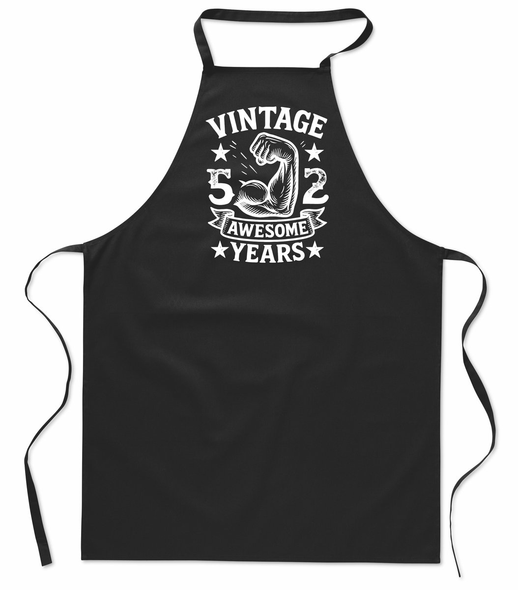 Vintage Awesome ** years - Keukenschort - kookschort - 100% katoen - BBQ - verjaardag en feest - cadeau - kado - unisex - zwart - leeftijd - 52