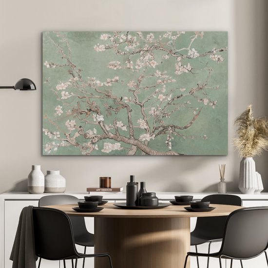 Akoestisch wandpaneel 100x70 cm - Vilt schilderij Amandelbloesem - Kunst - Van Gogh - Groen - Akoestische panelen - Geluidsdempende wanddecoratie - Geluidsisolatie woonkamer - Muurdecoratie geluidspanelen