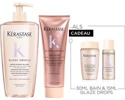 Kérastase Gloss Absolu Anti-Frizz Duo + 2 Cadeau's - Shampoo 500ml & Conditioner 250ml + Shampoo 30ml & Glaze Drops 15ml cadeau - Voor Lang Haar Gevoelig voor Pluis