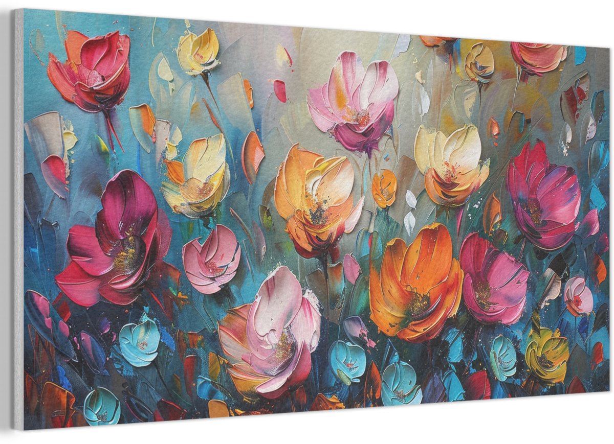 Akoestisch wandpaneel 80x40 cm - Vilt schilderij Bloemen - Kleurrijk - Abstract - Verf - Natuur - Akoestische panelen - Geluidsdempende wanddecoratie - Geluidsisolatie woonkamer - Muurdecoratie geluidspanelen