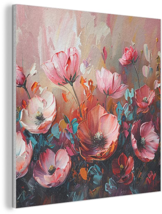 Akoestisch wandpaneel 40x40 cm - Vilt schilderij Klaprozen - Roze - Bloemen - Botanisch - Kunst - Akoestische panelen - Geluidsdempende wanddecoratie - Geluidsisolatie woonkamer - Muurdecoratie geluidspanelen