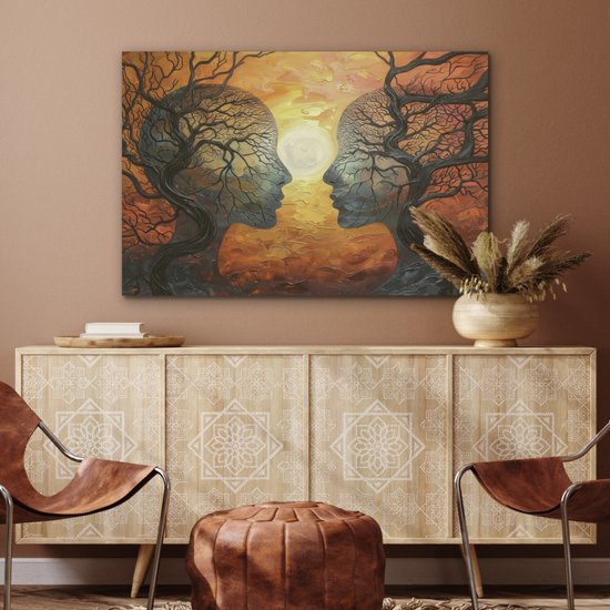 Panneau mural acoustique 100x70 cm - Peinture en Feutre Arbres - Visages - Soleil - Art - Panneaux acoustiques - Décoration murale insonorisante - Isolation phonique salon - Décoration murale panneaux sonores
