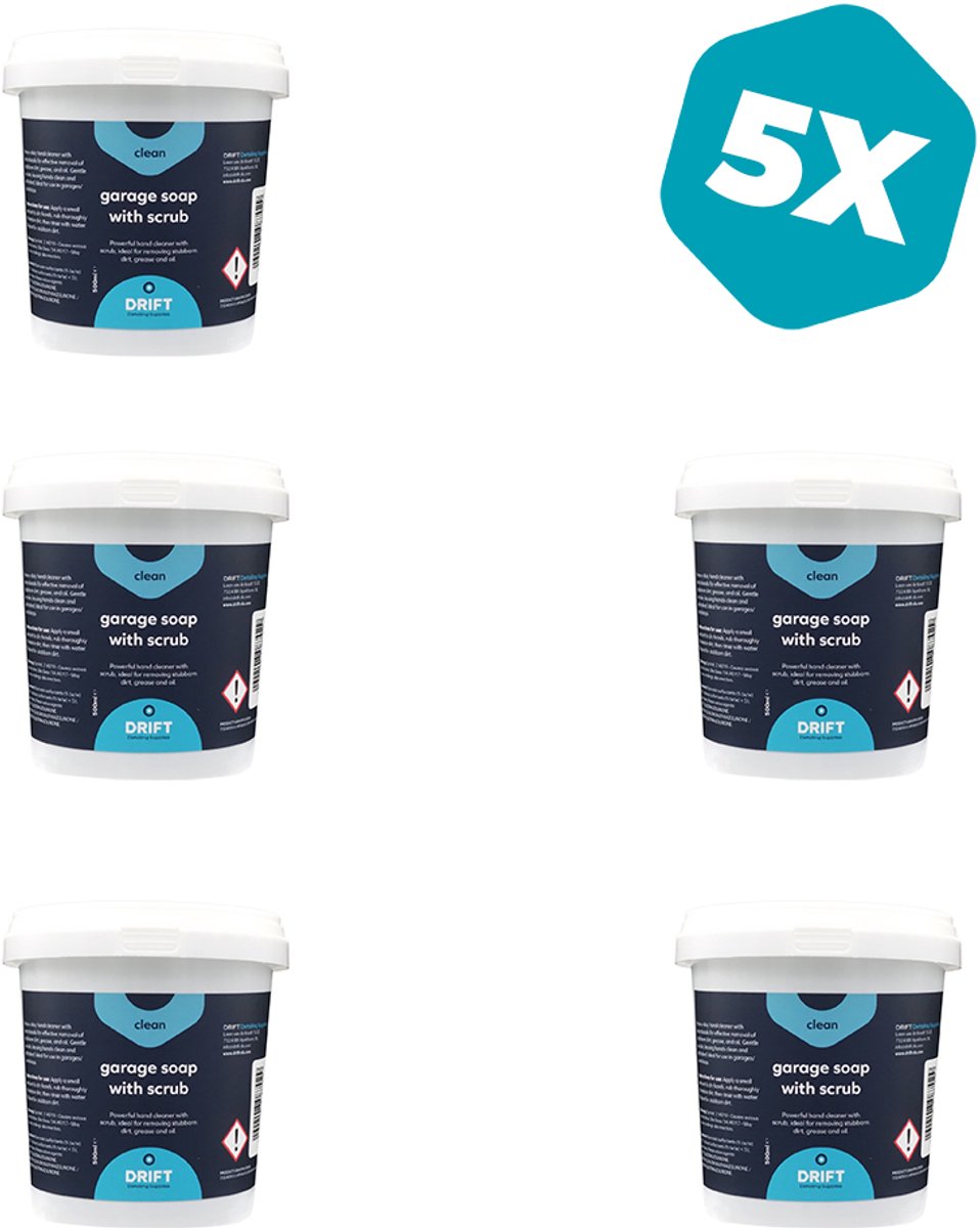 Garagezeep (5 stuks) - Werkplaatszeep - Handzeep met Korrel - Huidvriendelijk - Handreinigingspasta - 500ML - Made in EU