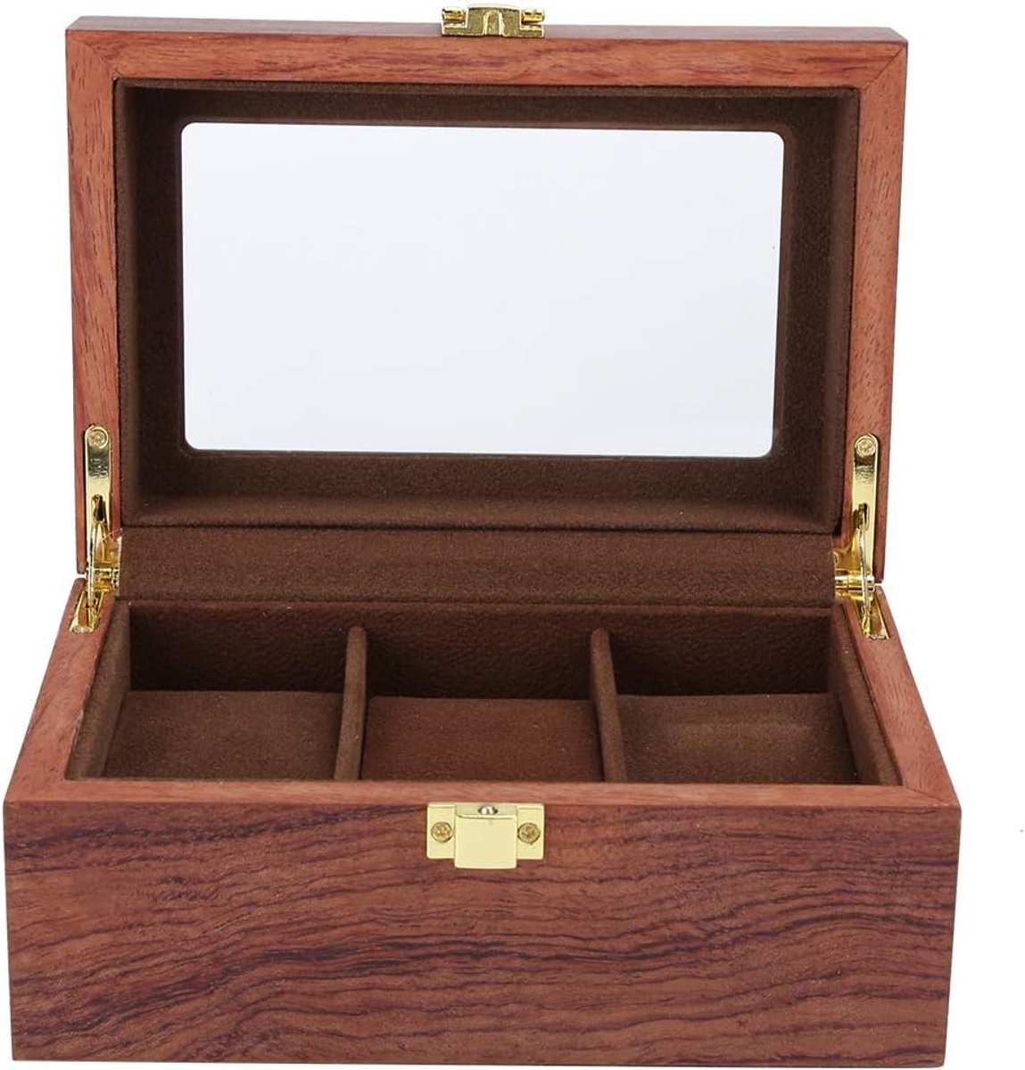 3 Slots - Classic Wooden Watch Case met Glazen Deksel - Verwijderbare Horlogepiloot - Horlogeopslag voor Mannen