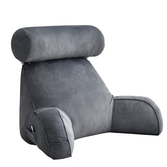 Leeskussen - Kussen voor lezen - Voor in Bed en Bank - Rugkussen - Boekenkussen met Kussenrol - Comfortabel Leeskussen - Bookseat - Meditatiekussen - Rugkussen onderrug - Traagschuim - Grijs