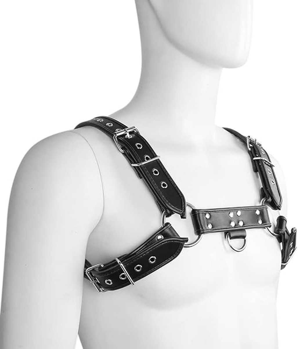 DOWO® - Harnas Mannen - Body Bondage - Kunstleer - SM - BDSM - Leren Harnas voor Man - Zwart
