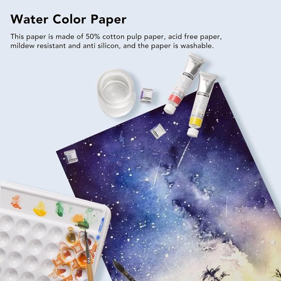 Aquarelpapier - 40 Stuks - Wasbaar - Zuurvrij - Katoenpulp - Medium Korrel - Fijnkorrelig - Tekenpapier voor School en Kantoor van Merkloos	 — afbeelding 4