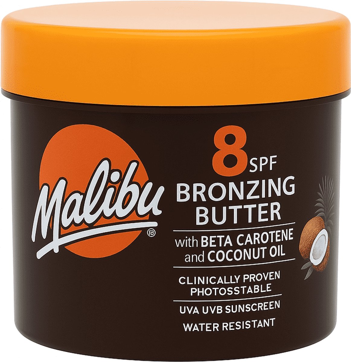 Malibu Sun SPF 8 Bronzing Tanning Body Butter - Bèta-caroteen en Coconut oil – Kokosgeur – Ideaal voor op reis - 100 ml