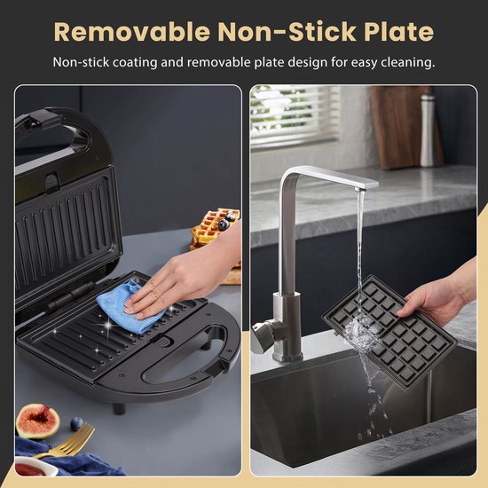 Aigostar Contactgrill - Tosti Apparaat - Wafelijzer - Tosti ijzer - 3 in 1 - 750W - Zwart van Aigostar — afbeelding 3