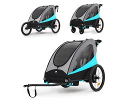 Kinderkraft NAVA 3-in-1 Fietskar, Wandel- en Hardloopwagen - Voor 1-2 Kinderen tot 60 kg - Met Luchtbanden, Vering en Snel Inklapsysteem - Blauw